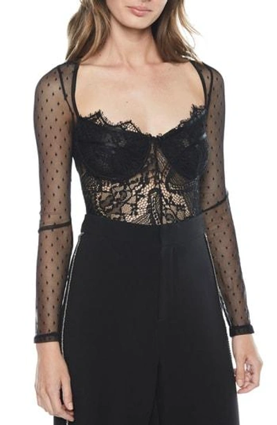 Bardot Farrah Lace & Mesh Bodysuit In Black