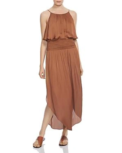 Halston Heritage Smocked-waist Sleeveless Dress In Adobe
