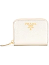 PRADA PRADA LOGO PLAQUE ZIPPED CARD CASE - NEUTRALS