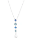 Nina Silver-tone Cubic Zirconia And Stone Bar & Disc Lariat Necklace, 17" + 3" Extender In Sapphire