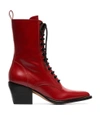 Chloé Chloe Rylee Shiny Leather Lace Up Buckle Boots In Red In Red