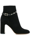 Valentino Rockstud Suede Block-heel Booties, Black In Black