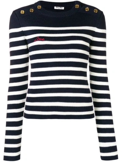 Miu Miu Striped Virgin Wool Sweater In Black