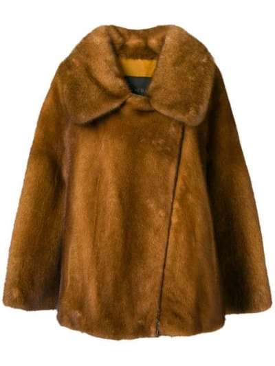 Blancha Fur Zipped Coat In Brown