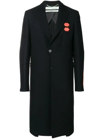 Off-white Contrast Patch Single-breasted Coat In Black