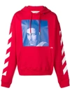 OFF-WHITE OFF-WHITE COLOUR-BLOCK PRINT HOODIE - RED