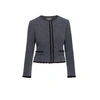 RUMOUR LONDON ELEANOR NAVY AND CREAM TWEED JACKET WITH FRINGING DETAIL