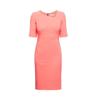 Rumour London Amelie Coral Fitted Knee Length Dress With Asymmetrical Neckline