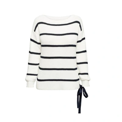 Rumour London Monaco Striped Cotton Sweater With Metal Eyelets In Cream