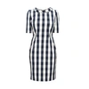 Rumour London Juliette Navy Stretch Cotton Gingham Dress With Raised Collar In Gingham