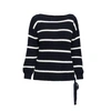 Rumour London Monaco Striped Cotton Sweater With Metal Eyelets In Midnight Blue In Midnight
