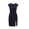 RUMOUR LONDON WOMEN'S MARIANA MIDNIGHT BLUE STRETCH CREPE DRESS WITH CAPPED SHOULDER & PLEATED DEATAIL