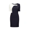Rumour London Francesca Midnight Blue Dress With Keyhole Tab Neckline And Cream Silk Detail In Blue