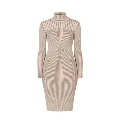 Rumour London Cleo Oatmeal Two-tone Ribbed Knit Dress