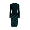 RUMOUR LONDON Sea & Sky Forest Green Knitted Jacquard Dress