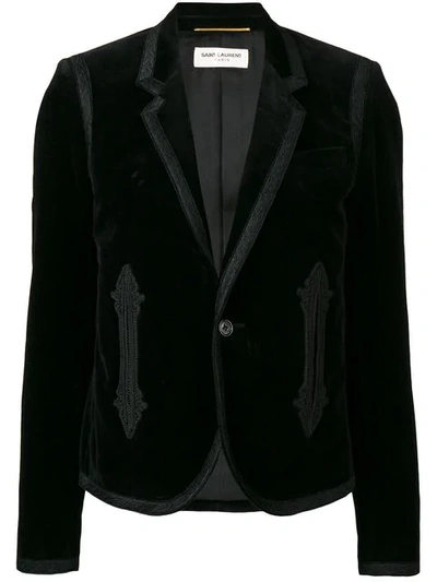 Saint Laurent Embroidered Blazer In 1000 -noir
