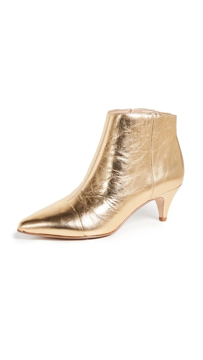 Sam Edelman Kinzey Metallic Leather Kitten-heel Booties In Bright Gold