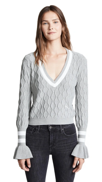 The Fifth Label Graduate Cable-knit Cropped Jumper In Grey Marle/white