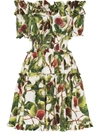 DOLCE & GABBANA Fig print off-the-shoulder cotton dress