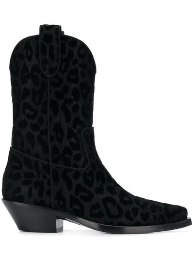 Dolce & Gabbana Leopard Cowboy Boots Women's Shoes In Black