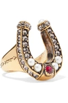 ALEXANDER MCQUEEN GOLD-TONE, SWAROVSKI CRYSTAL AND FAUX PEARL RING