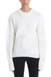 HELMUT LANG GRUNGE OVER WHITE WOOL CREW-NECK SWEATER,10668895