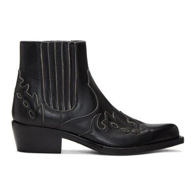 Calvin Klein 205w39nyc Grained-leather Squared-toe Ankle Boots In Black