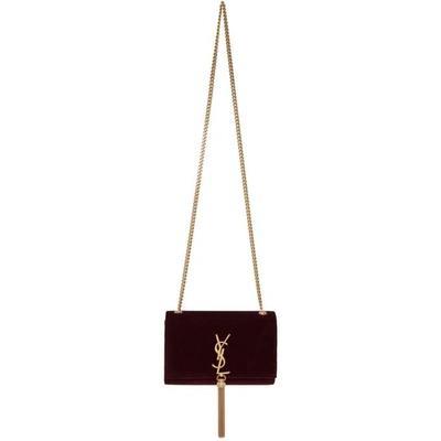 Saint Laurent Small Kate Monogram Tassel Velvet Shoulder Bag In Dark Rouge