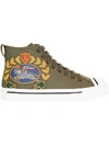 BURBERRY BURBERRY EMBROIDERED ARCHIVE LOGO HIGH-TOP SNEAKERS - GREEN