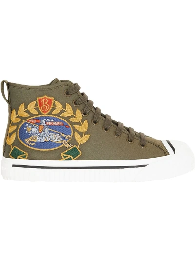 Burberry Embroidered Archive Logo High-top Trainers In Green