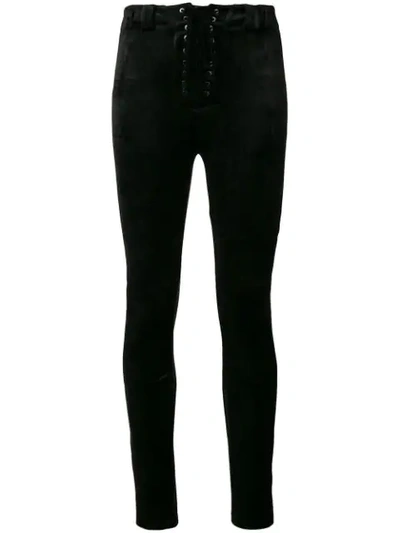 Ben Taverniti Unravel Project Lace-up Velour Skinny Trousers In Black