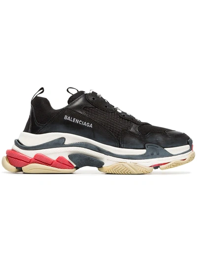 Balenciaga Triple S Leather Sneakers In Black