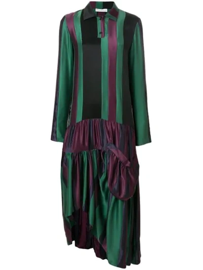 Jw Anderson Oversized Asymmetric Striped Silk-charmeuse Dress In Multicolour
