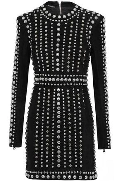 Balmain Studded Suede Mini Dress In Black