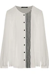 DEREK LAM WOMAN LACE-TRIMMED SILK-CREPE BLOUSE WHITE,US 6200568457310435