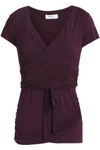 BAILEY44 BAILEY 44 WOMAN WRAP-EFFECT RUCHED STRETCH-JERSEY TOP BURGUNDY,3074457345619193055