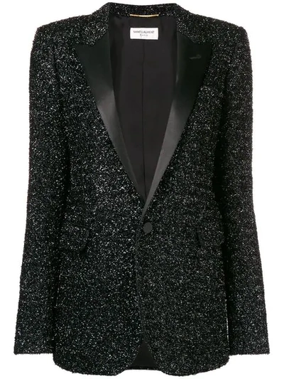 Saint Laurent Tuxedo Style Sequin Blazer In Noir