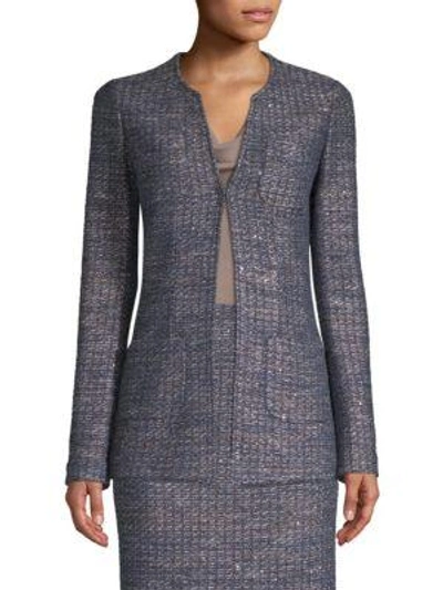 St John Copper Sequin Tweed Knit Jacket In Grey