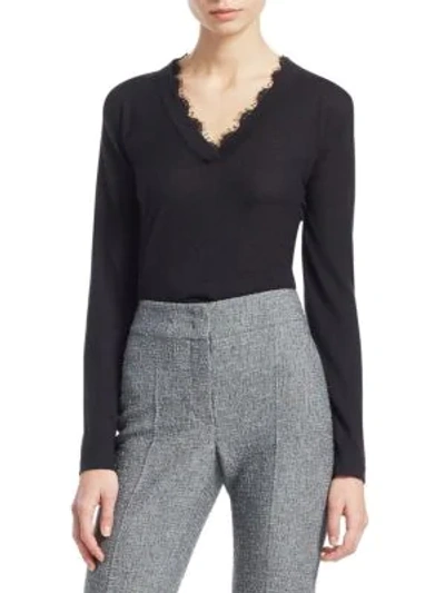 Emporio Armani V-neck Long-sleeve Cashmere Sweater W/ Lace Trim In Black