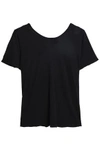 MONROW MONROW WOMAN WRAP-EFFECT COTTON-JERSEY T-SHIRT BLACK,3074457345619163790