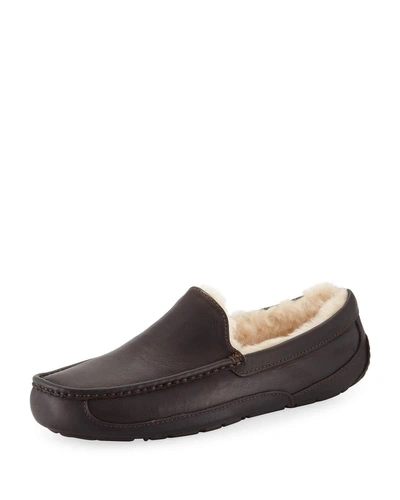Ugg Men's Ascot Water-resistant Leather Slippers In Dark Spice