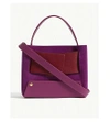 YUZEFI VERBENA PURPLE AND RUBY RED COLOUR BLOCK DINKY LEATHER SUEDE CROSS BODY BAG