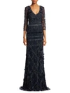 THEIA Embroidered V-Neck A-Line Gown