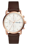 FOSSIL THE COMMUTER CHRONOGRAPH LEATHER STRAP WATCH, 42MM,FS5402