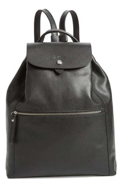 Longchamp Veau Leather Backpack In Black