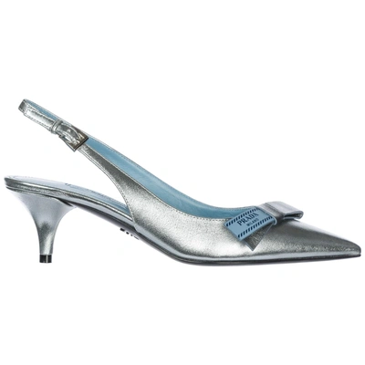 Prada Women's Leather Pumps Court Shoes High Heel In Silver