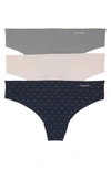 Calvin Klein Invisibles Thongs, Set Of 3 In Nymphs Thigh/ Shoreline/ Moon