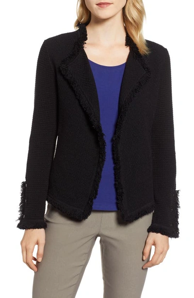 Nic + Zoe Nic+zoe Fringe Mix Knit Jacket In Black Onyx