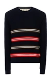 MARNI STRIPED WAFFLE-KNIT WOOL AND COTTON-BLEND SHIRT,GCMG0011Q0-S16499