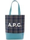 APC A.P.C. CHECKED LOGO TOTE - BLUE